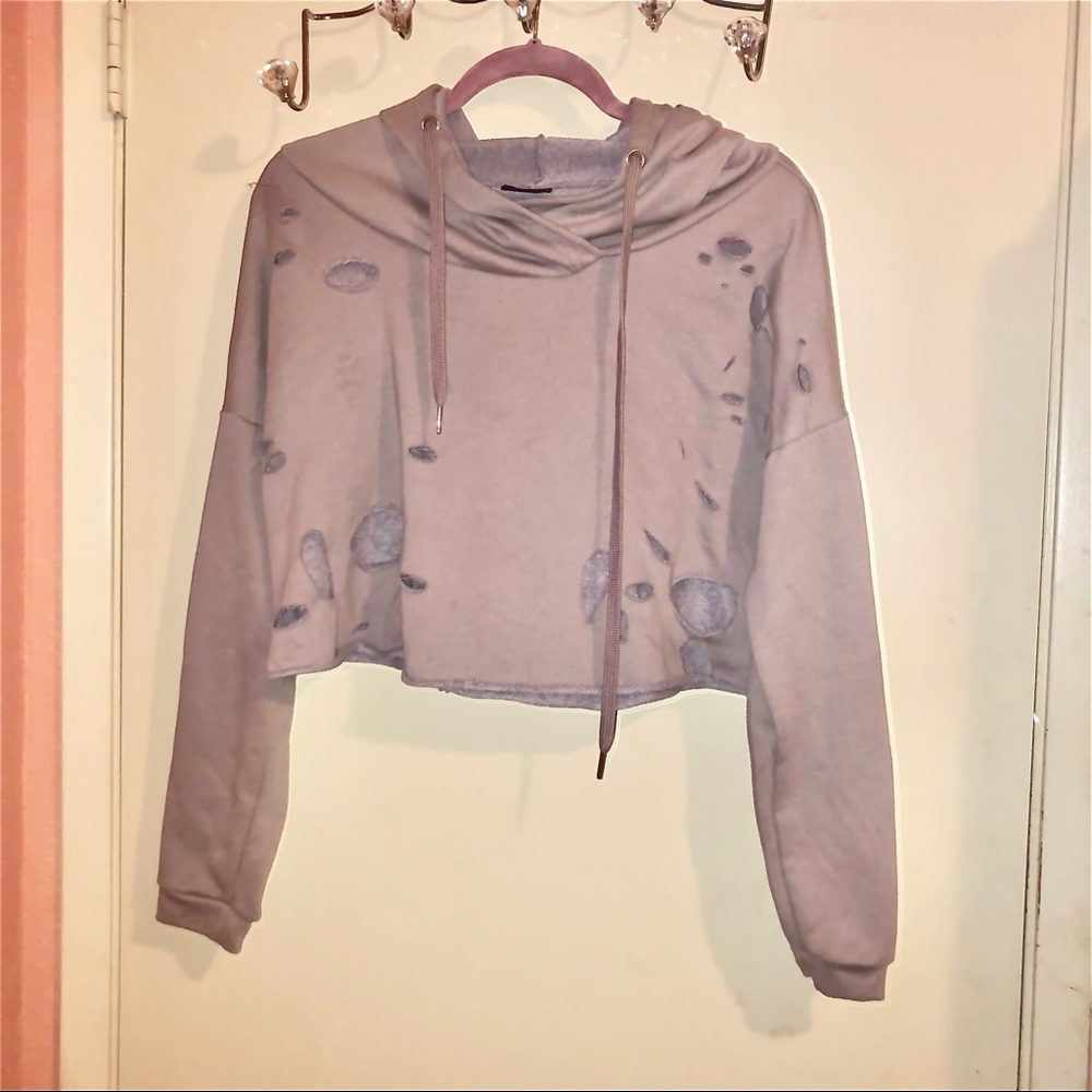 Rue21 Distressed Purple CropTop Hoodie